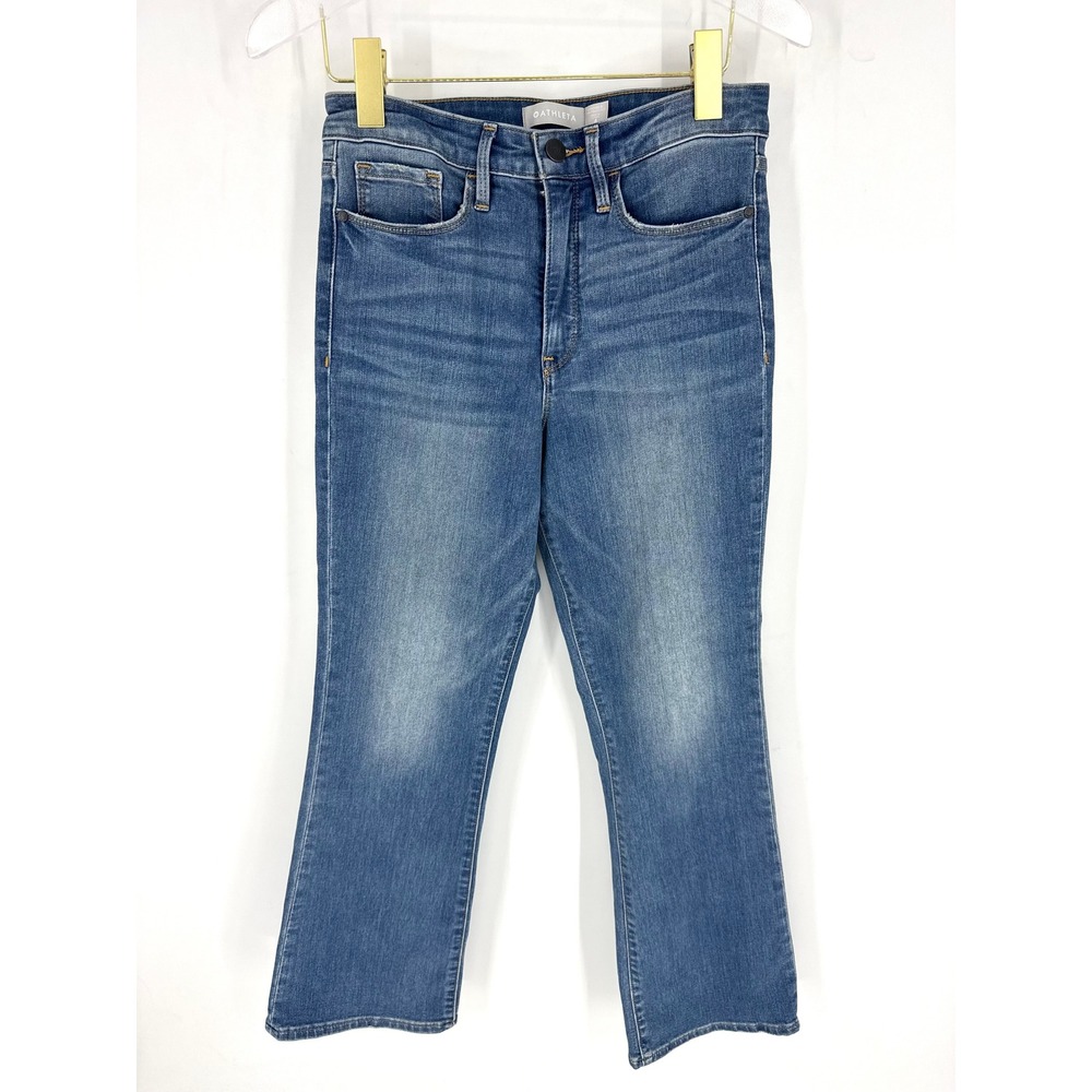Athleta Sculptek Denim Kick Flare Jeans Blue Medium Wash High Rise Size 4